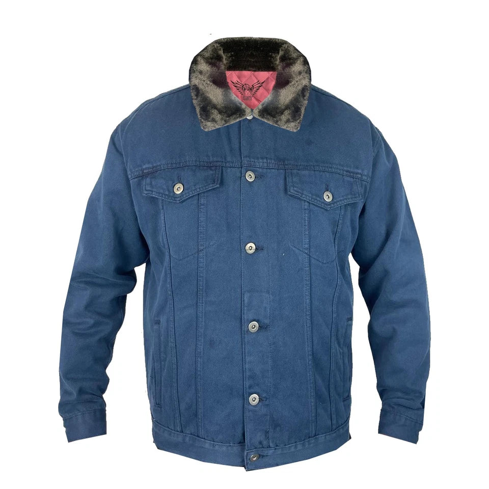 Men’s Denim Jacket Sherpa Collar Trucker Fur Classic Coat Padded S-2XL
