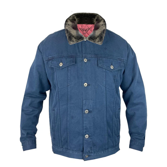 Men’s Denim Jacket Sherpa Collar Trucker Fur Classic Coat Padded S-2XL