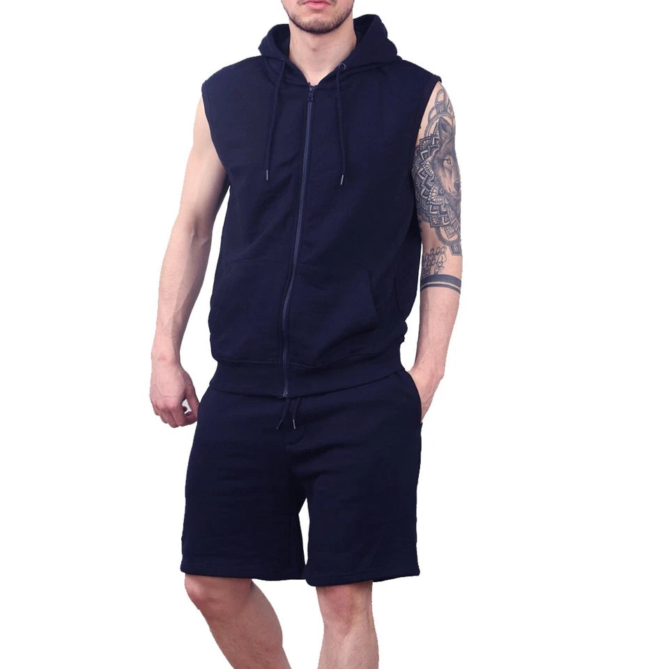 Mens Sleeveless Hooded Short Set