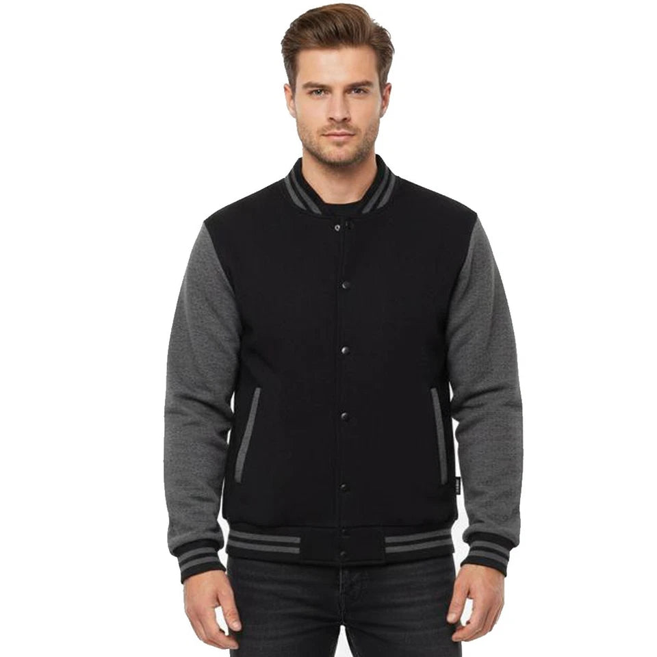 Unisex College Varsity Jacket, Classic Letterman Style with Snap Button Front