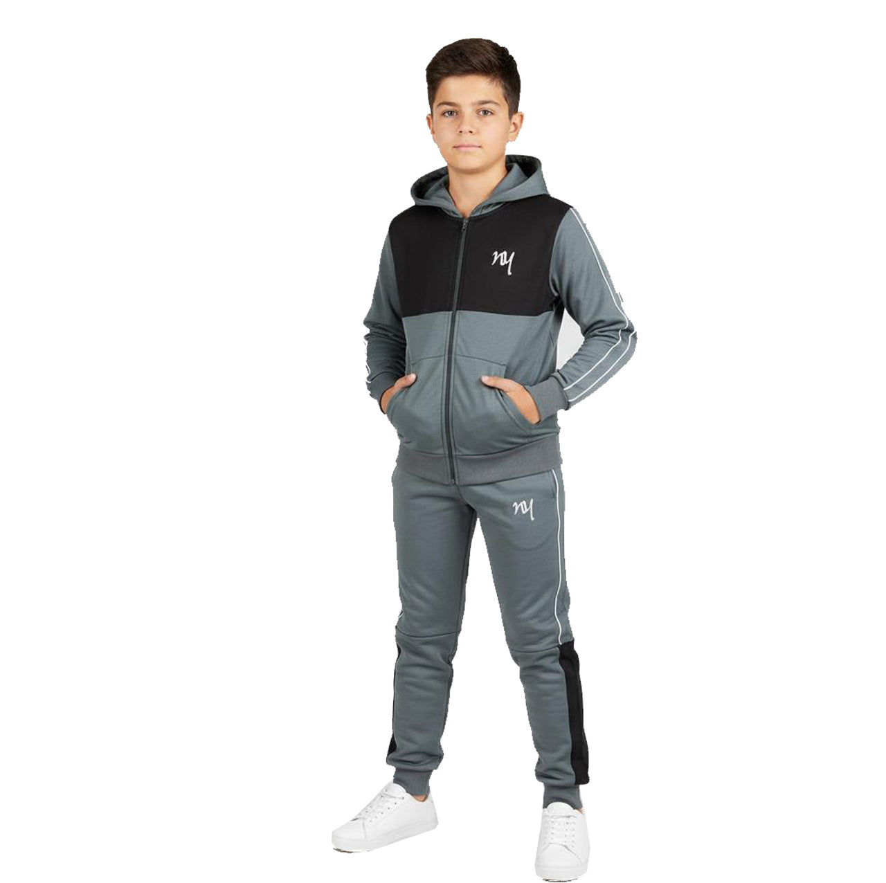 Miani Junior Poly Tracksuit Steel/Black