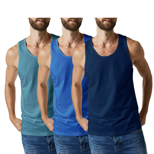 Men's Vests & Tank Tops Pack of 3 100% Cotton Vest Blue/Navy/Sky S-5XL