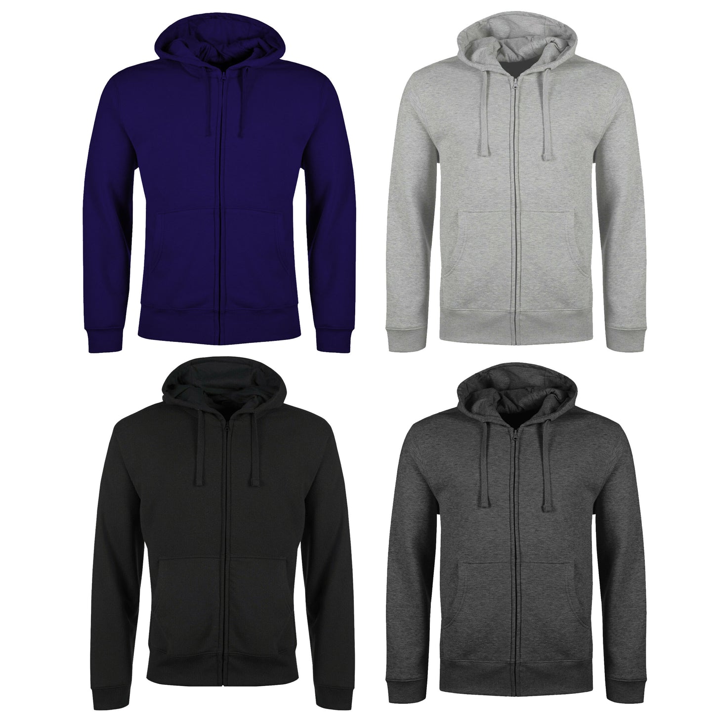 Plain Zipper Hoody Jumper Black,Charcoal,Grey,Navy. S-2XL