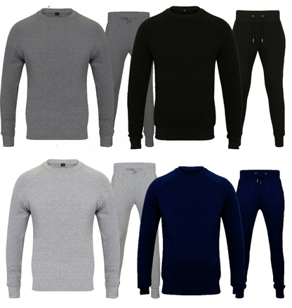 Mens Round Crew Neck Tracksuit Black,Charcoal,Navy,Grey M-2XL